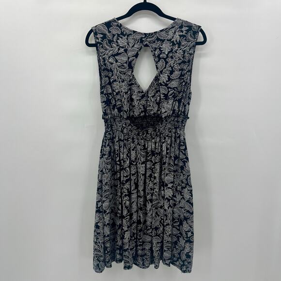 Roxy Floral V-Neck Dress Womens Large Black Pockets Cutout - Picture 3 of 8
